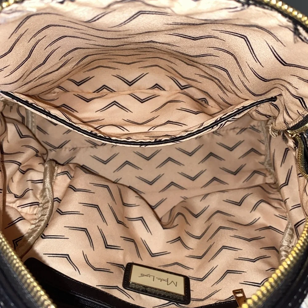 MODA Luxe Trent Backpack Blue Striped Patterned Fabric Faux Leather Travel Bag